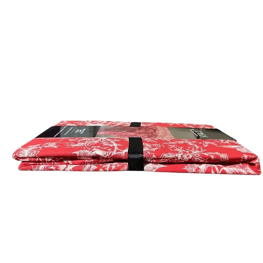 Ralph Lauren Tablecloth 60x84 Red‎ Christmas Festive Rectangle Poinsettia Cotton